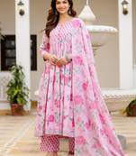 Women Floral Printed Empire Pure Cotton Kurta with Trousers & With Dupatta