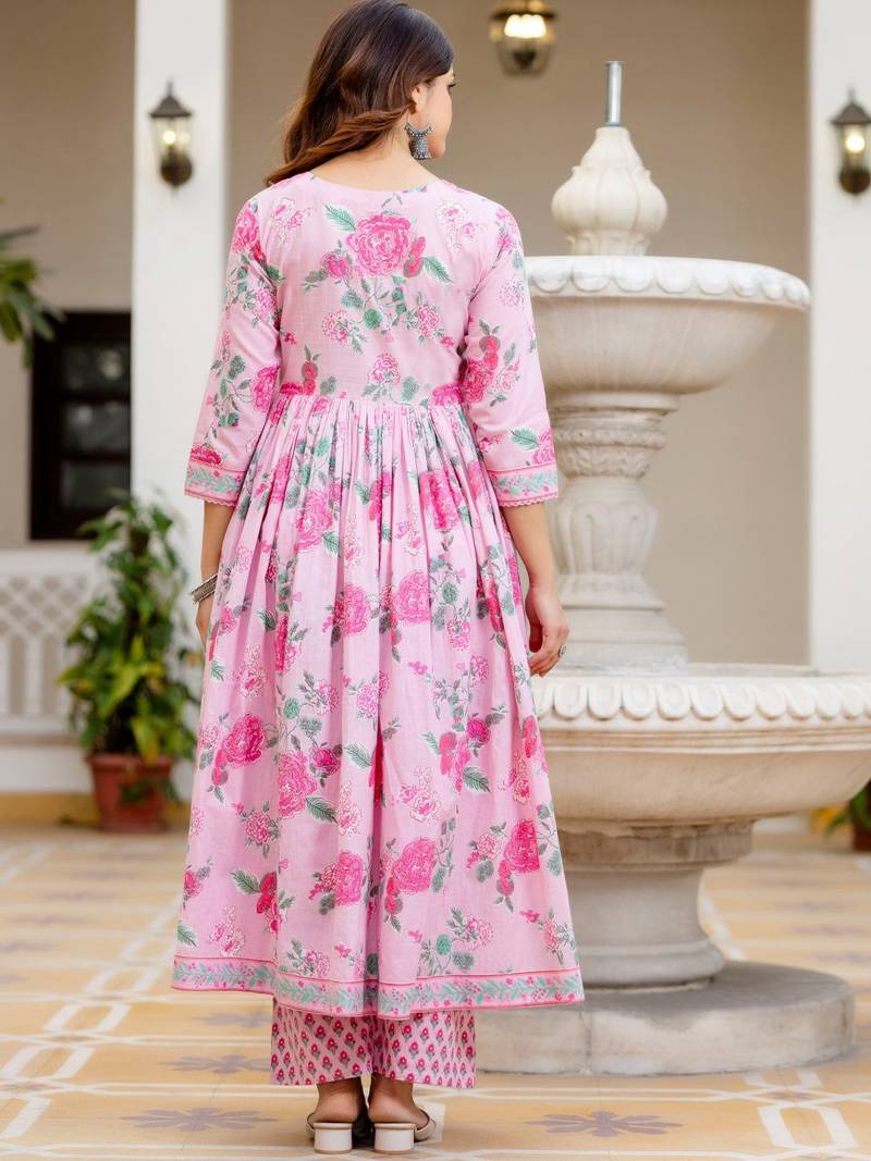 Women Floral Printed Empire Pure Cotton Kurta with Trousers & With Dupatta