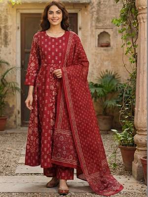 Women Ethnic Motifs Printed Empire Mirror Work Pure Cotton Kurta with Palazzos & With Dupatta 1