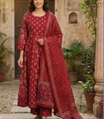 Women Ethnic Motifs Printed Empire Mirror Work Pure Cotton Kurta with Palazzos & With Dupatta