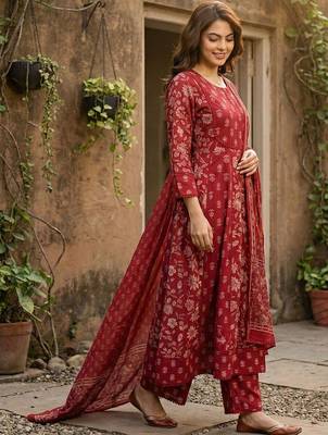Women Ethnic Motifs Printed Empire Mirror Work Pure Cotton Kurta with Palazzos & With Dupatta 2