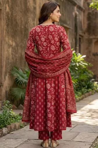 Women Ethnic Motifs Printed Empire Mirror Work Pure Cotton Kurta with Palazzos & With Dupatta