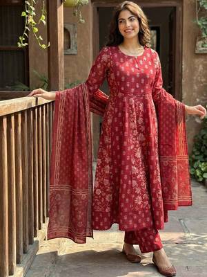 Women Ethnic Motifs Printed Empire Mirror Work Pure Cotton Kurta with Palazzos & With Dupatta 4