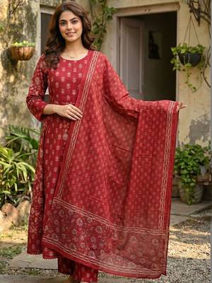 Women Ethnic Motifs Printed Empire Mirror Work Pure Cotton Kurta with Palazzos & With Dupatta 5
