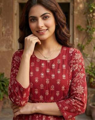 Women Ethnic Motifs Printed Empire Mirror Work Pure Cotton Kurta with Palazzos & With Dupatta 6