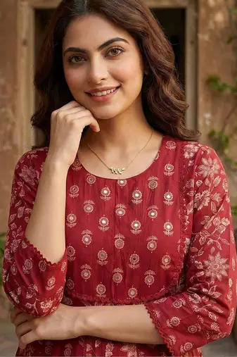 Women Ethnic Motifs Printed Empire Mirror Work Pure Cotton Kurta with Palazzos & With Dupatta