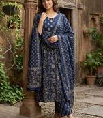 Women Floral Printed Panelled Pure Cotton Kurta with Trousers & With Dupatta