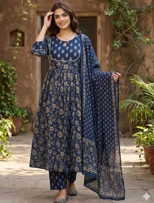Women Floral Printed Panelled Pure Cotton Kurta with Trousers & With Dupatta 5