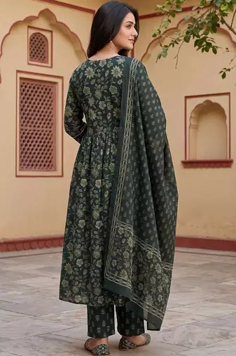 Women Floral Printed Empire Pure Cotton Kurta with Trousers & With Dupatta