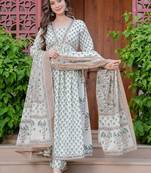 Women Floral Printed Empire Mirror Work Pure Cotton Kurta with Trousers & With Dupatta