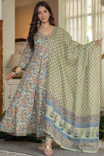 Women Ethnic Motifs Mirror Work Pure Cotton Kurta with Trousers & With Dupatta