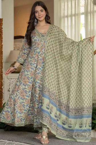 Women Ethnic Motifs Mirror Work Pure Cotton Kurta with Trousers & With Dupatta