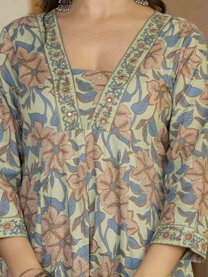 Women Ethnic Motifs Mirror Work Pure Cotton Kurta with Trousers & With Dupatta 2