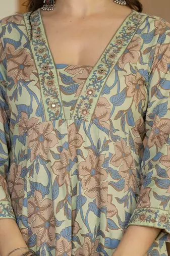 Women Ethnic Motifs Mirror Work Pure Cotton Kurta with Trousers & With Dupatta