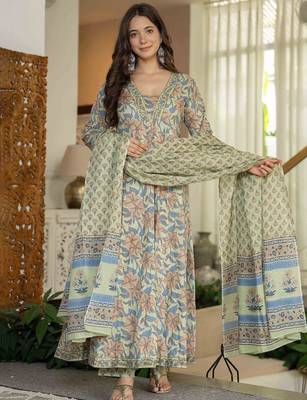 Women Ethnic Motifs Mirror Work Pure Cotton Kurta with Trousers & With Dupatta 3