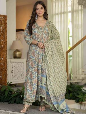 Women Ethnic Motifs Mirror Work Pure Cotton Kurta with Trousers & With Dupatta 5