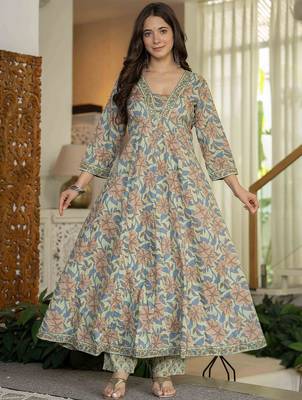 Women Ethnic Motifs Mirror Work Pure Cotton Kurta with Trousers & With Dupatta 6
