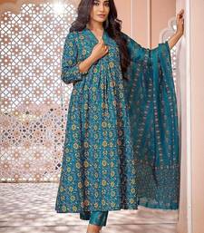 Floral Printed Pleated Anarkali Kurta with Trousers & Dupatta