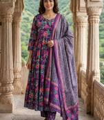 Women Floral Printed Tiered Pure Cotton Kurta with Trousers & With Dupatta