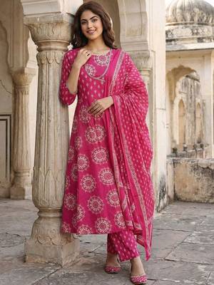 Women Ethnic Motifs Printed Angrakha Pure Cotton Kurta with Trousers & With Dupatta 2