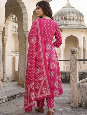 Women Ethnic Motifs Printed Angrakha Pure Cotton Kurta with Trousers & With Dupatta 3