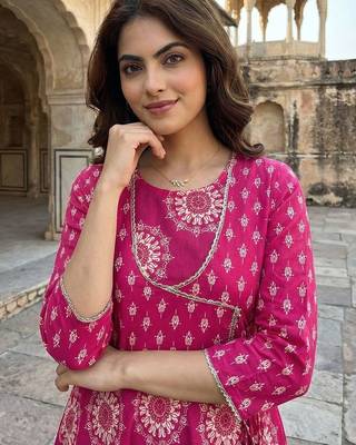 Women Ethnic Motifs Printed Angrakha Pure Cotton Kurta with Trousers & With Dupatta 6