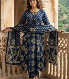 Women Ethnic Motifs Printed Angrakha Pure Cotton Kurta with Trousers & With Dupatta