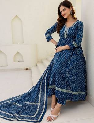 Women Floral Printed Panelled Pure Cotton Kurta with Palazzos & With Dupatta 1