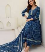 Women Floral Printed Panelled Pure Cotton Kurta with Palazzos & With Dupatta