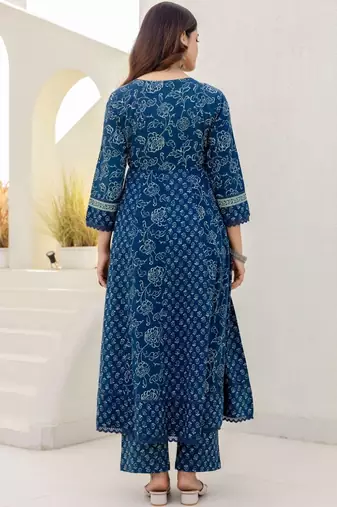 Women Floral Printed Panelled Pure Cotton Kurta with Palazzos & With Dupatta