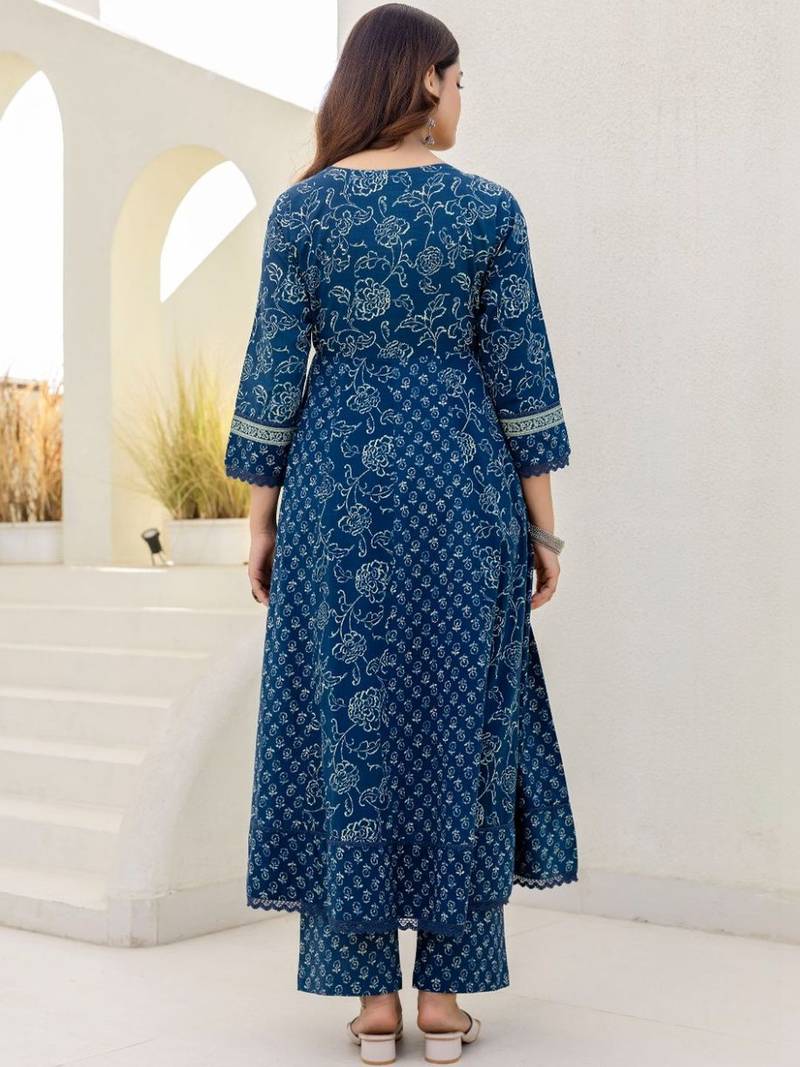 Women Floral Printed Panelled Pure Cotton Kurta with Palazzos & With Dupatta