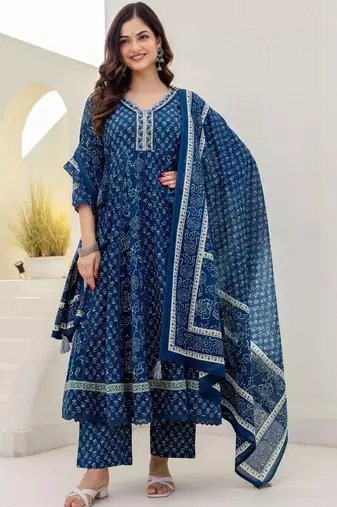 Women Floral Printed Panelled Pure Cotton Kurta with Palazzos & With Dupatta