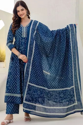 Women Floral Printed Panelled Pure Cotton Kurta with Palazzos & With Dupatta