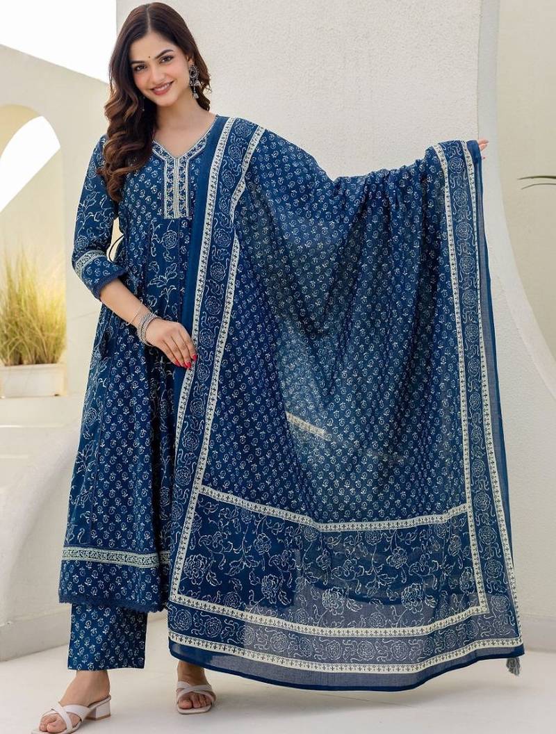 Women Floral Printed Panelled Pure Cotton Kurta with Palazzos & With Dupatta