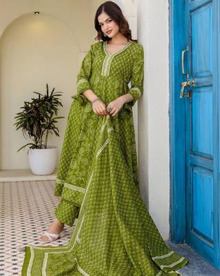 Women Ethnic Motifs Printed Regular Thread Work Pure Cotton Kurta with Trousers & With Dupatta 1