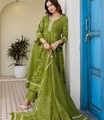 Women Ethnic Motifs Printed Regular Thread Work Pure Cotton Kurta with Trousers & With Dupatta