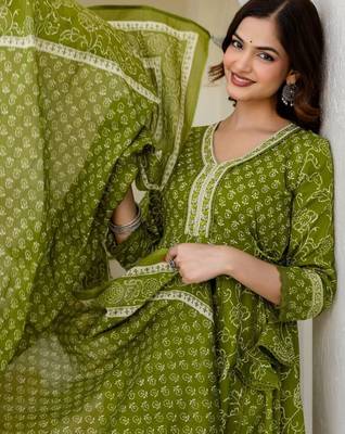 Women Ethnic Motifs Printed Regular Thread Work Pure Cotton Kurta with Trousers & With Dupatta 2