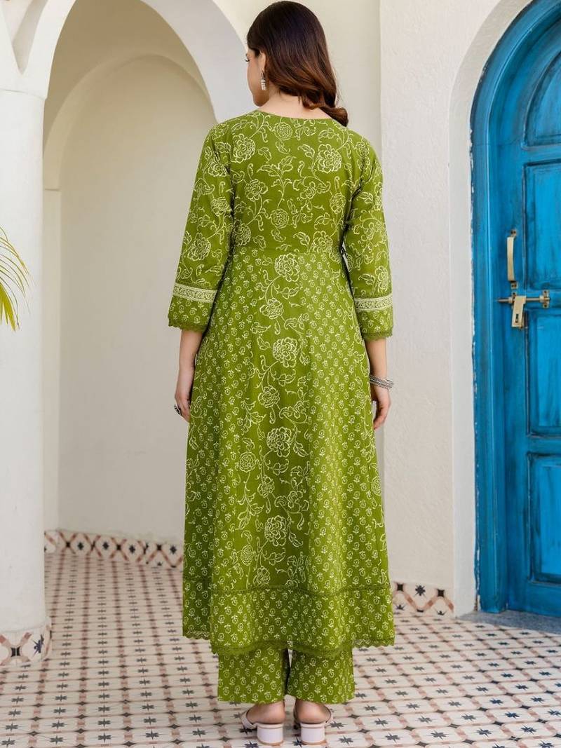 Women Ethnic Motifs Printed Regular Thread Work Pure Cotton Kurta with Trousers & With Dupatta