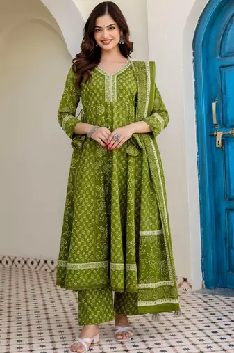 Women Ethnic Motifs Printed Regular Thread Work Pure Cotton Kurta with Trousers & With Dupatta