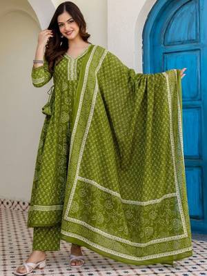 Women Ethnic Motifs Printed Regular Thread Work Pure Cotton Kurta with Trousers & With Dupatta 5