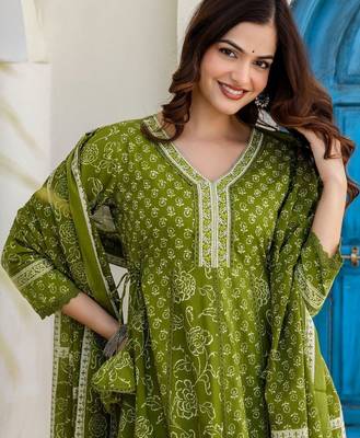 Women Ethnic Motifs Printed Regular Thread Work Pure Cotton Kurta with Trousers & With Dupatta 7