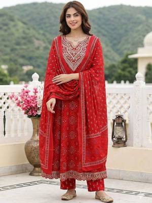 Women Ethnic Motifs Printed Regular Beads and Stones Pure Cotton Kurta with Trousers & With Dupatta 6