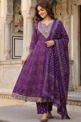 Women Ethnic Motifs Printed Panelled Thread Work Pure Cotton Kurta with Trousers & With Dupatta