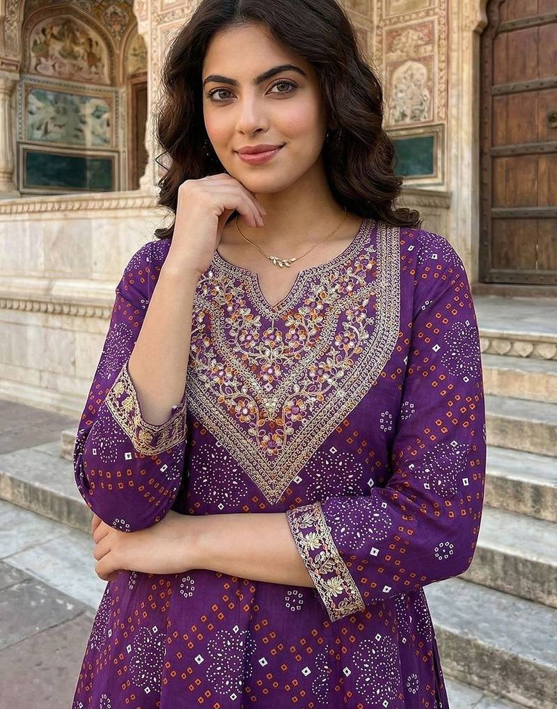 Women Ethnic Motifs Printed Panelled Thread Work Pure Cotton Kurta with Trousers & With Dupatta