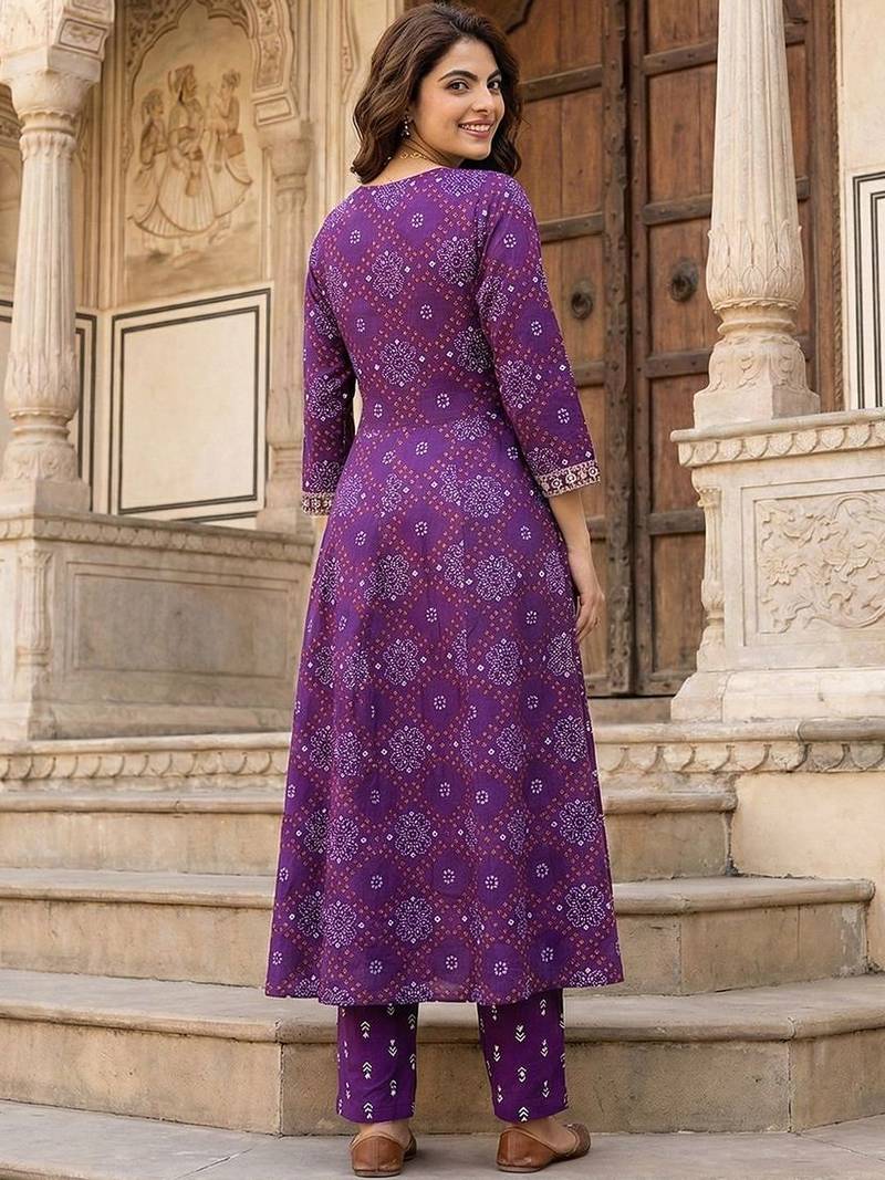 Women Ethnic Motifs Printed Panelled Thread Work Pure Cotton Kurta with Trousers & With Dupatta