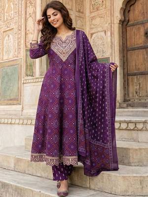Women Ethnic Motifs Printed Panelled Thread Work Pure Cotton Kurta with Trousers & With Dupatta 6