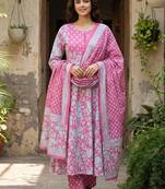 Women Floral Printed Empire Pure Cotton Kurta with Trousers & With Dupatta