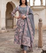 Women Floral Printed Regular Pure Cotton Kurta with Trousers & With Dupatta