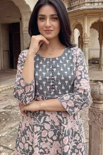 Women Floral Printed Regular Pure Cotton Kurta with Trousers & With Dupatta