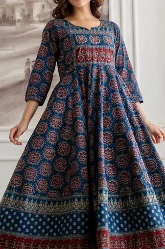 Floral Printed Sequinned Pure Cotton A-Line Kurta With Palazzos & Dupatta